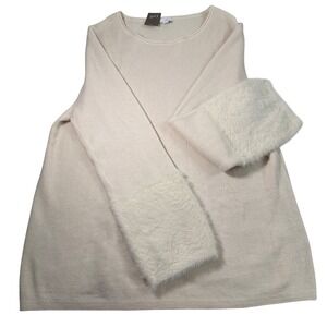 J Jill Cream Textured Sweater Fuzzy Bell Sleeve XL Coastal Grandmother Cozy